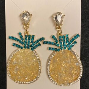 Glass & Rhinestones Pineapple Earrings